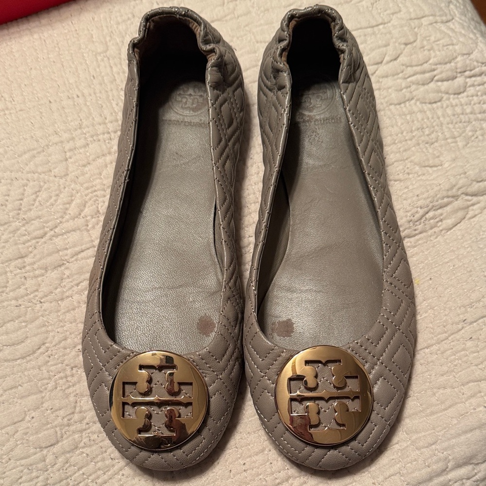 Tory Burch Quilted Flats with Gold Accents